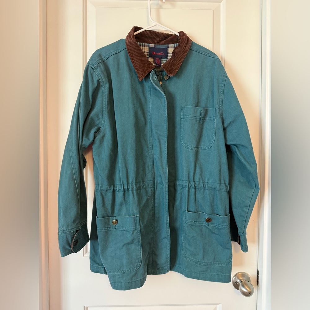 Denim & Co. teal corduroy collar chore jacket size small (fits larger)